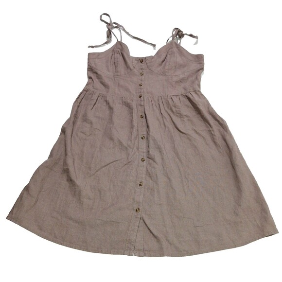 aerie Dresses & Skirts - Aerie Brown Linen Blend Tie Shoulder Corset Button Front Short Sundress SZ Small